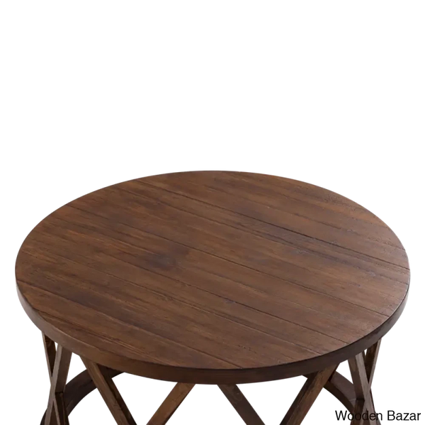 Viradise Farmhouse Coffee And Center Table Rustic Round With X-Motifs Legs