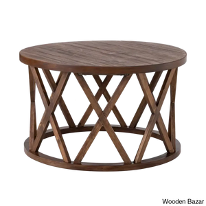 Viradise Farmhouse Coffee And Center Table Rustic Round With X-Motifs Legs