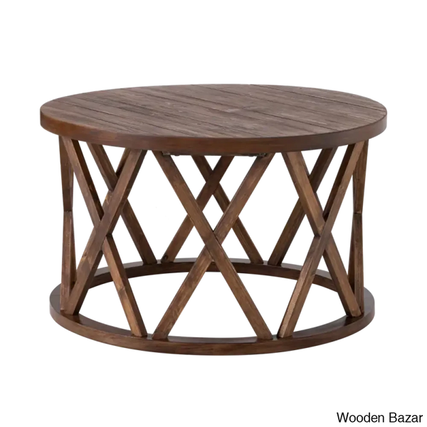 Viradise Farmhouse Coffee And Center Table Rustic Round With X-Motifs Legs