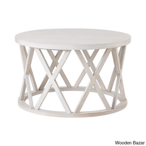 Viradise Farmhouse Coffee And Center Table Rustic Round With X-Motifs Legs