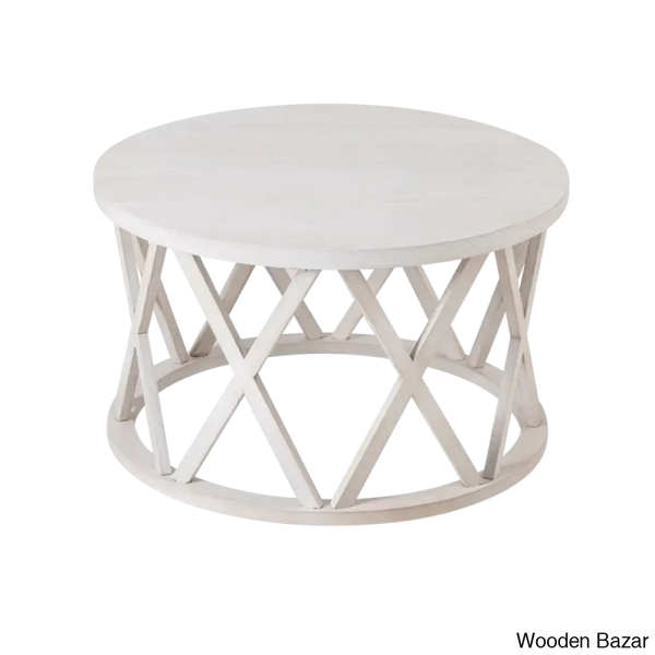 Viradise Farmhouse Coffee And Center Table Rustic Round With X-Motifs Legs