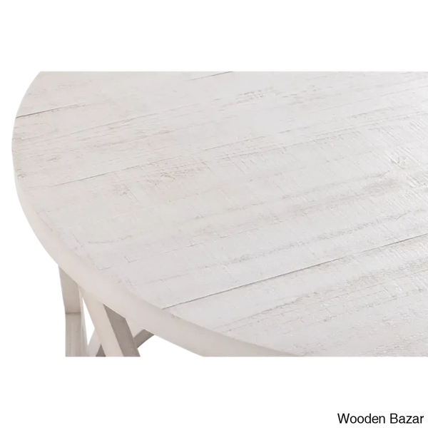 Viradise Farmhouse Coffee And Center Table Rustic Round With X-Motifs Legs