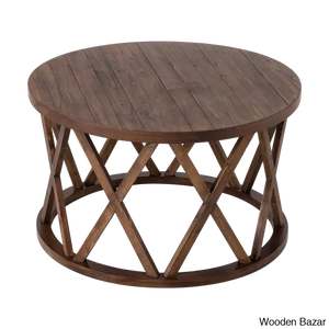 Viradise Farmhouse Coffee And Center Table Rustic Round With X-Motifs Legs