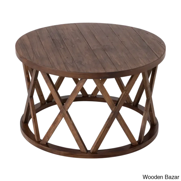 Viradise Farmhouse Coffee And Center Table Rustic Round With X-Motifs Legs