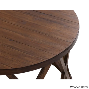 Viradise Farmhouse Coffee And Center Table Rustic Round With X-Motifs Legs