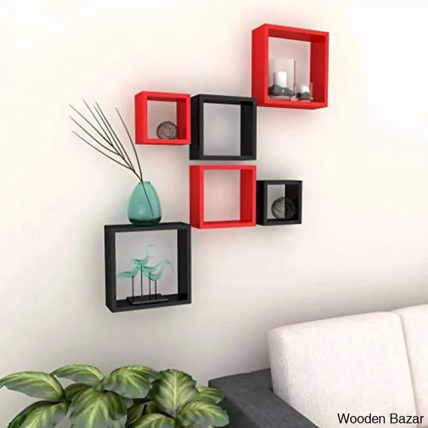 Square Wall Racks Wall Shelves Nesting Square Shape Set of 6 Wall Racks Shelves - Pink B