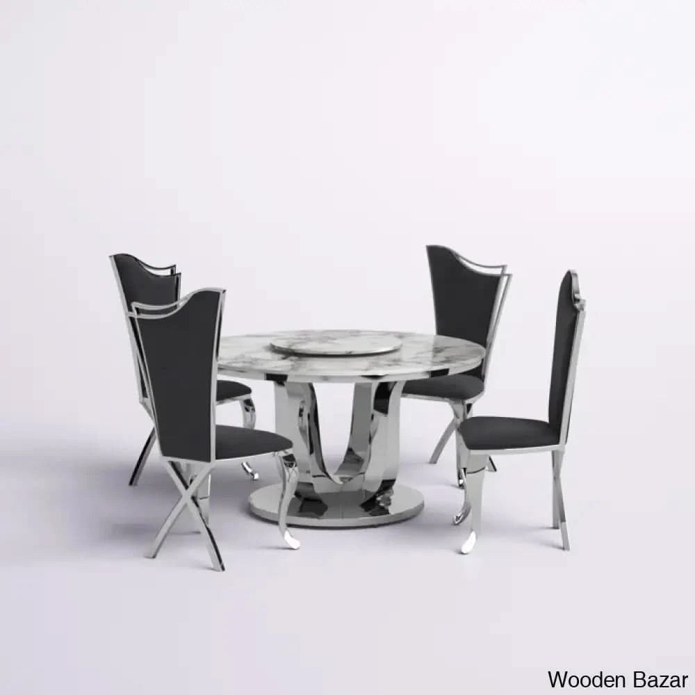 Waverly Best 5 Seater Marble Top Pedestal Dining Set Black