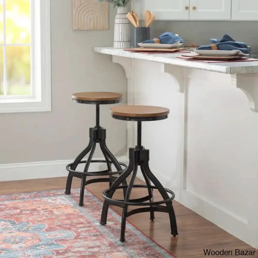 Wellmanc Swivel Adjustable Height Counter And Bar Stool With Metal Frame (Set Of 2) Brown