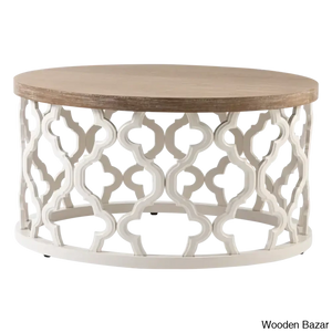 Windfield Farmhouse Round Coffee Table Rustic Distressed Wood Top