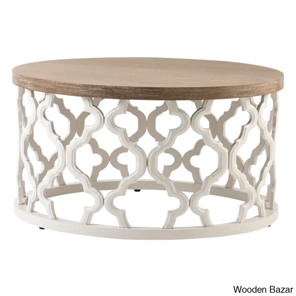 Windfield Farmhouse Round Coffee Table Rustic Distressed Wood Top