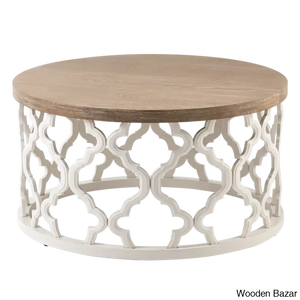 Windfield Farmhouse Round Coffee Table Rustic Distressed Wood Top