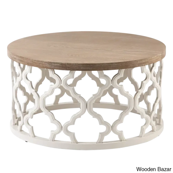 Windfield Farmhouse Round Coffee Table Rustic Distressed Wood Top