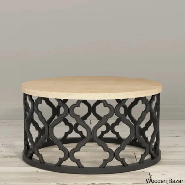 Windfield Farmhouse Round Coffee Table Rustic Distressed Wood Top