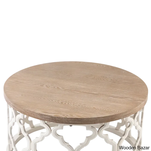 Windfield Farmhouse Round Coffee Table Rustic Distressed Wood Top