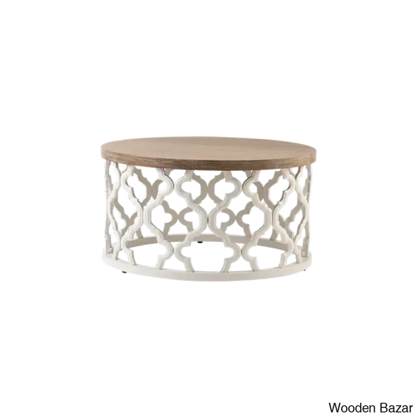 Windfield Farmhouse Round Coffee Table Rustic Distressed Wood Top