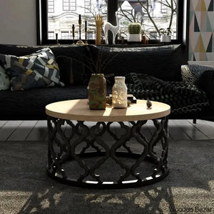 Windfield Farmhouse Round Coffee Table Rustic Distressed Wood Top