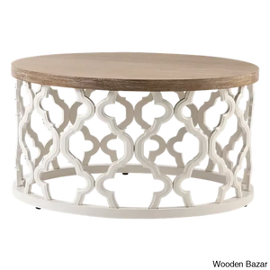 Windfield Farmhouse Round Coffee Table Rustic Distressed Wood Top