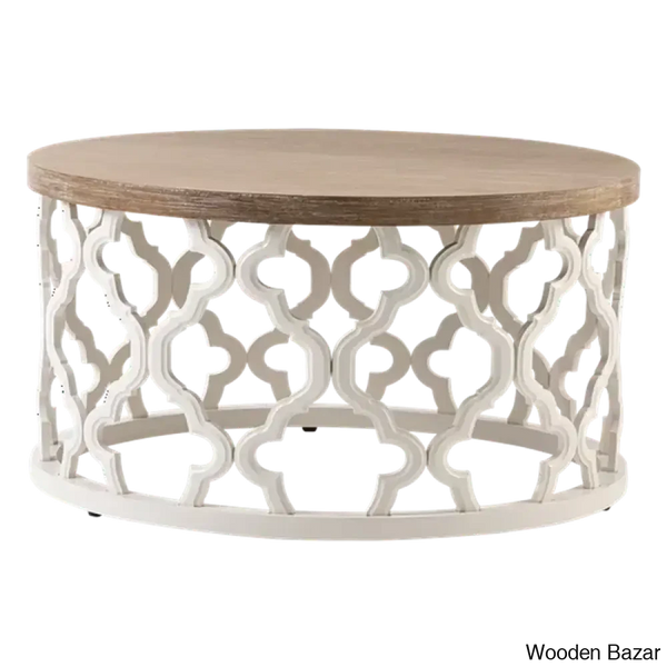 Windfield Farmhouse Round Coffee Table Rustic Distressed Wood Top