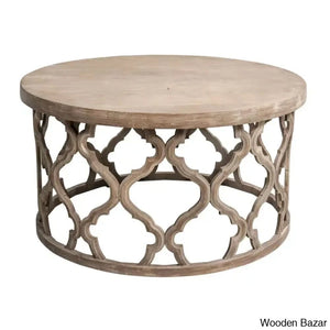 Windfield Farmhouse Round Coffee Table Rustic Distressed Wood Top