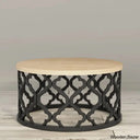 Windfield Farmhouse Round Coffee Table Rustic Distressed Wood Top Black