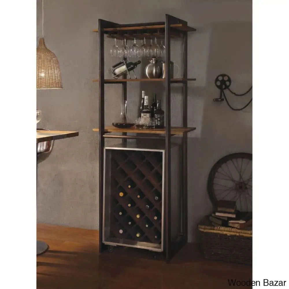 Wooden Bazar Brancaster Stemware Rack, Oak & Antique Black 70436