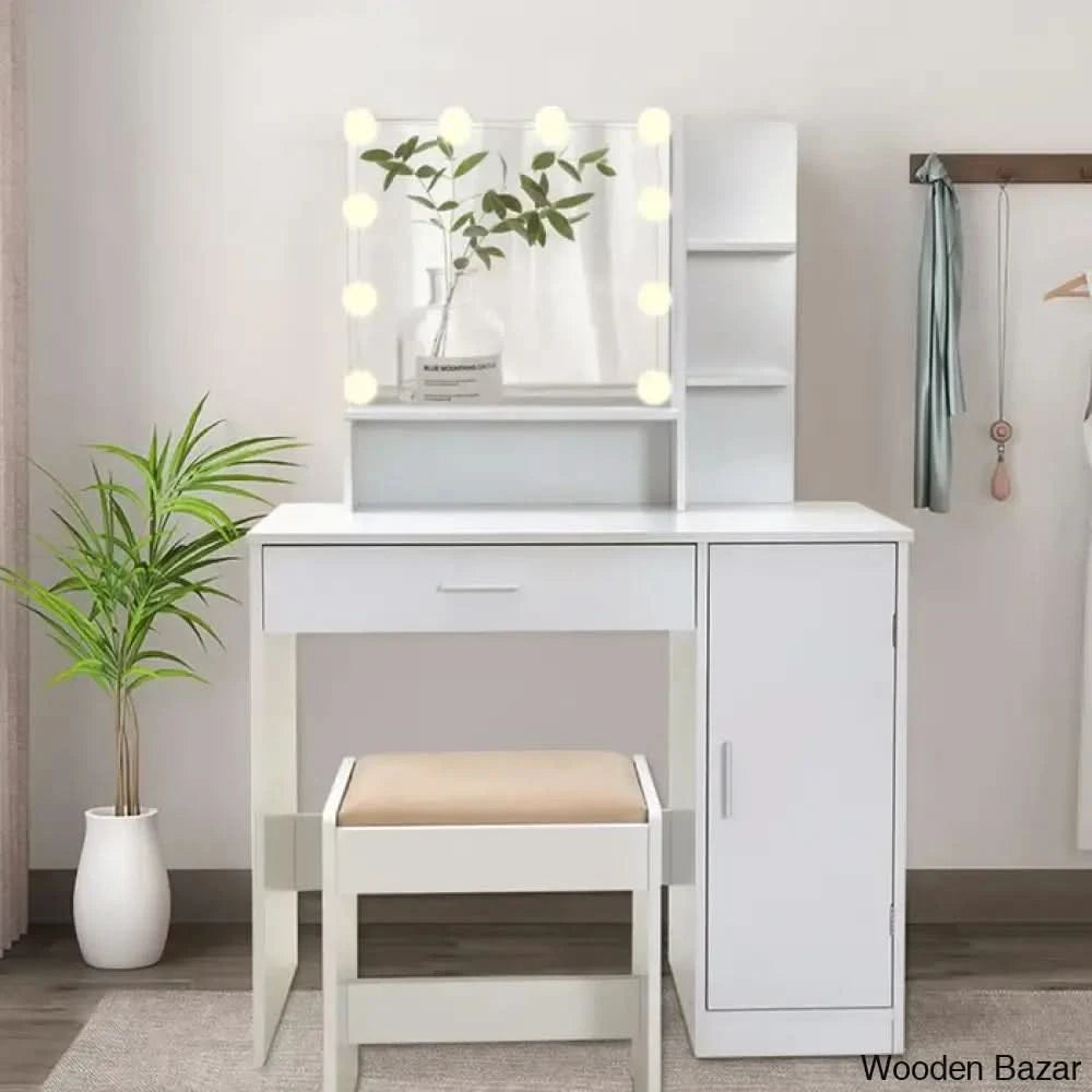 Wooden Bazar Dasher Vanity Dressing Table With Storage White