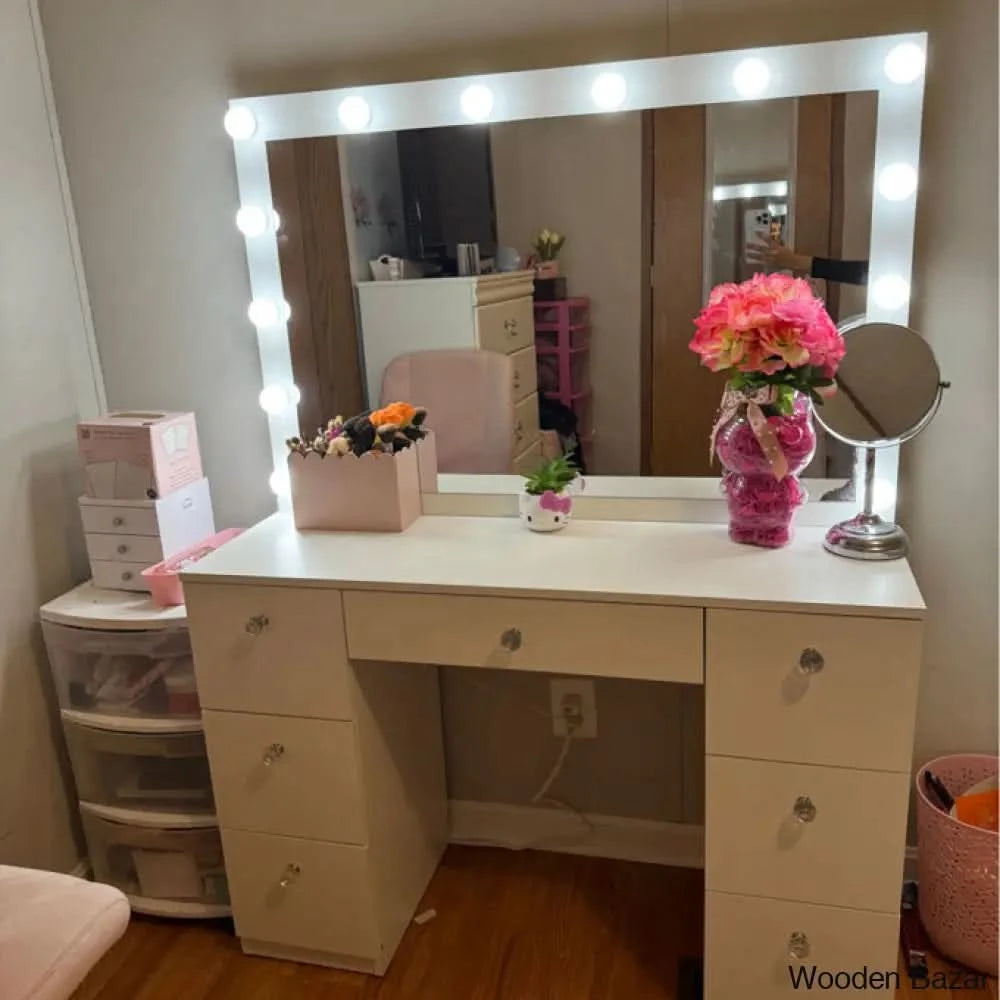 Wooden Bazar Freya Vanity Dressing Table With Mirror White