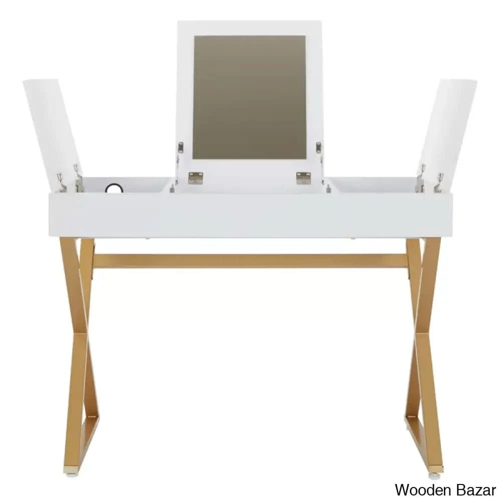 Wooden Bazar Leticia Vanity Dressing Table With Mirror Stool