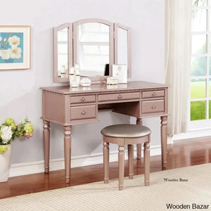 Wooden Bazar Luanna Vanity Dressing Table With Mirror And Stool Rose Gold