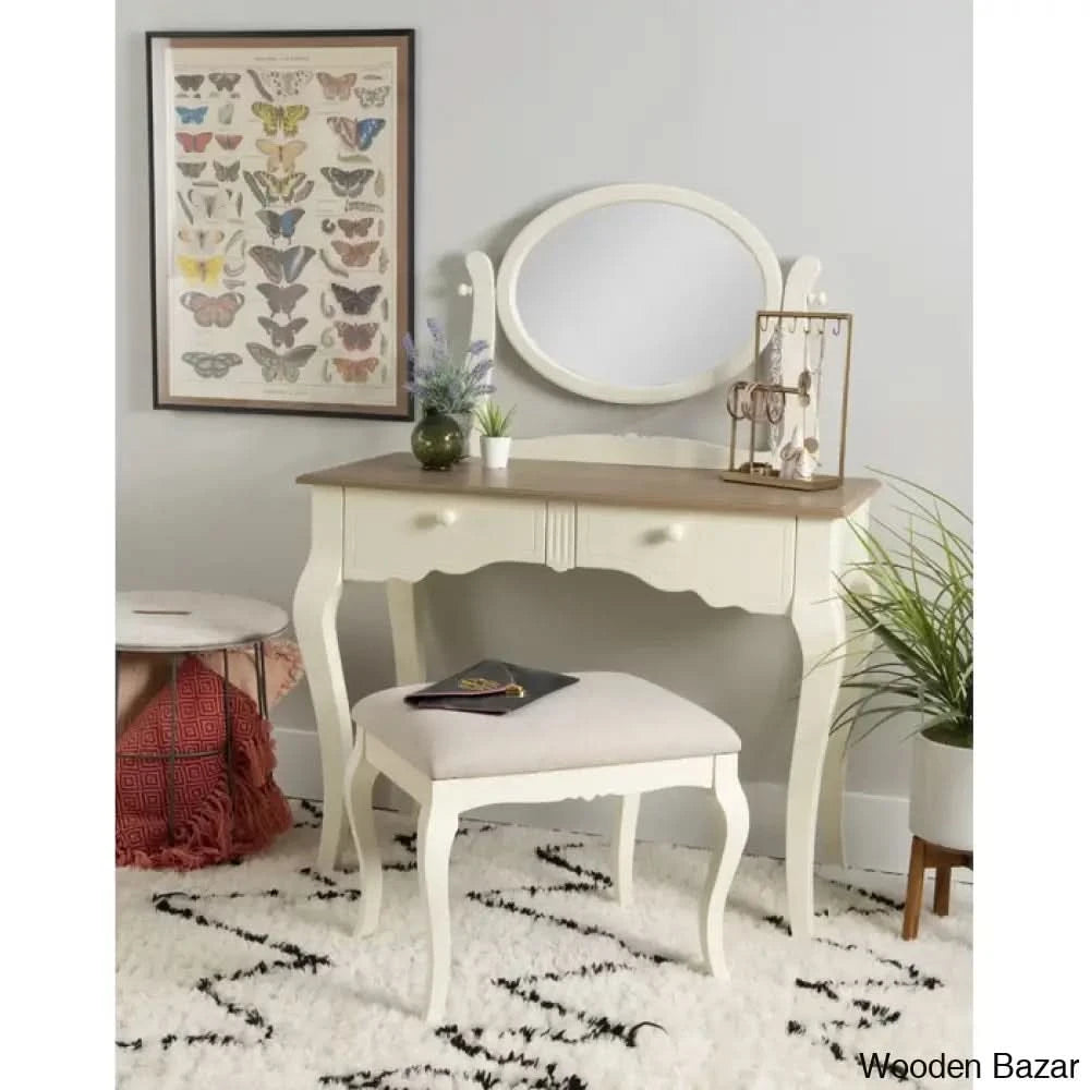 Wooden Bazar Strahan Vanity Dressing Table With Mirror Dressing With Stool