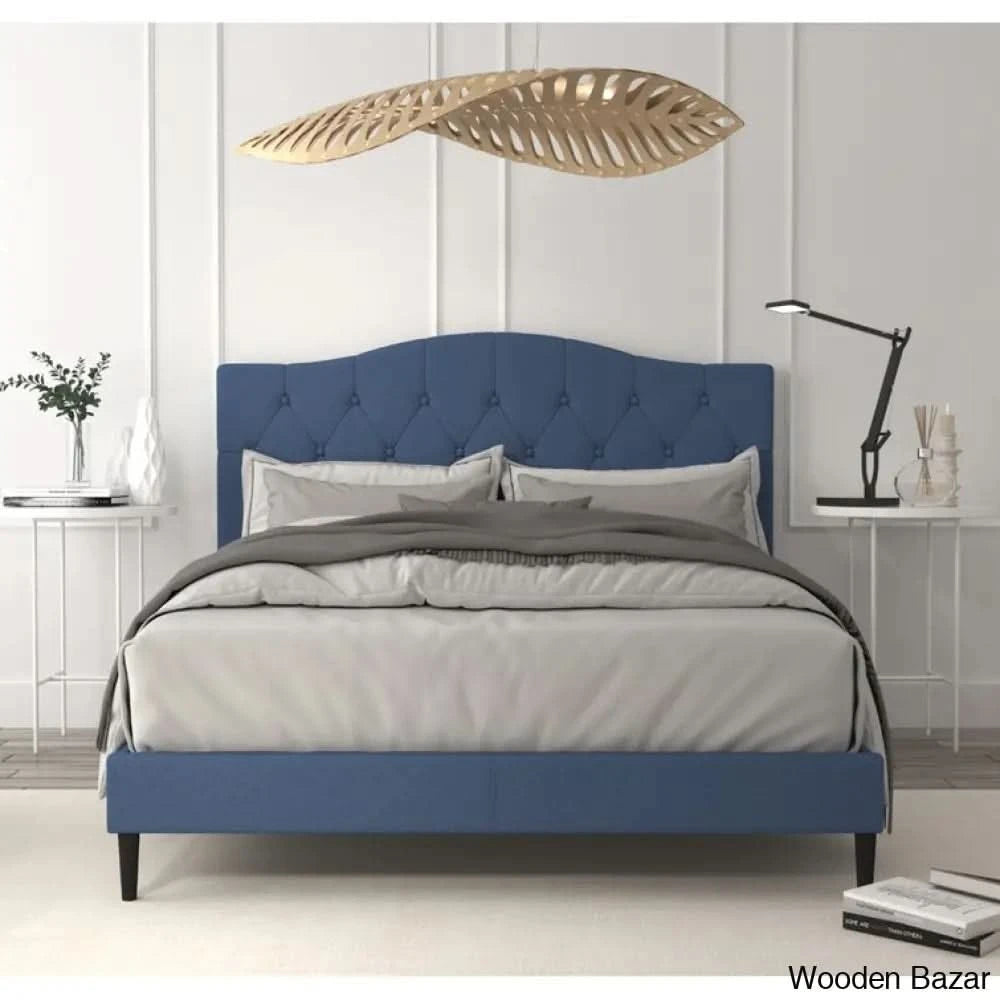 Wooden Platform Bed Design in blue colour with incredible cushion work.