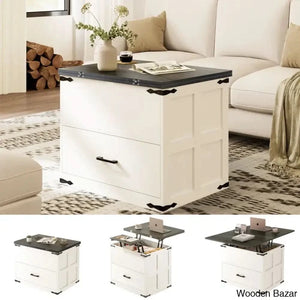Wynnie Farmhourse Wood Square Coffee And Center Table Lift Top With 4-In-1 Storage