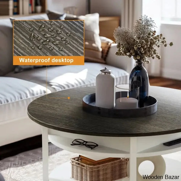 Wynny Wood Round Lift-Top Small Coffee Table Storage Cocktail