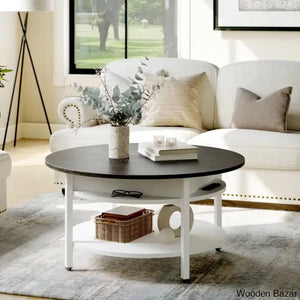 Wynny Wood Round Lift-Top Small Coffee Table Storage Cocktail