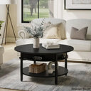 Wynny Wood Round Lift-Top Small Coffee Table Storage Cocktail Black