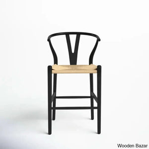 Wyns Swivel Solid Wood Counter And Bar Stool With Weave Seat Black