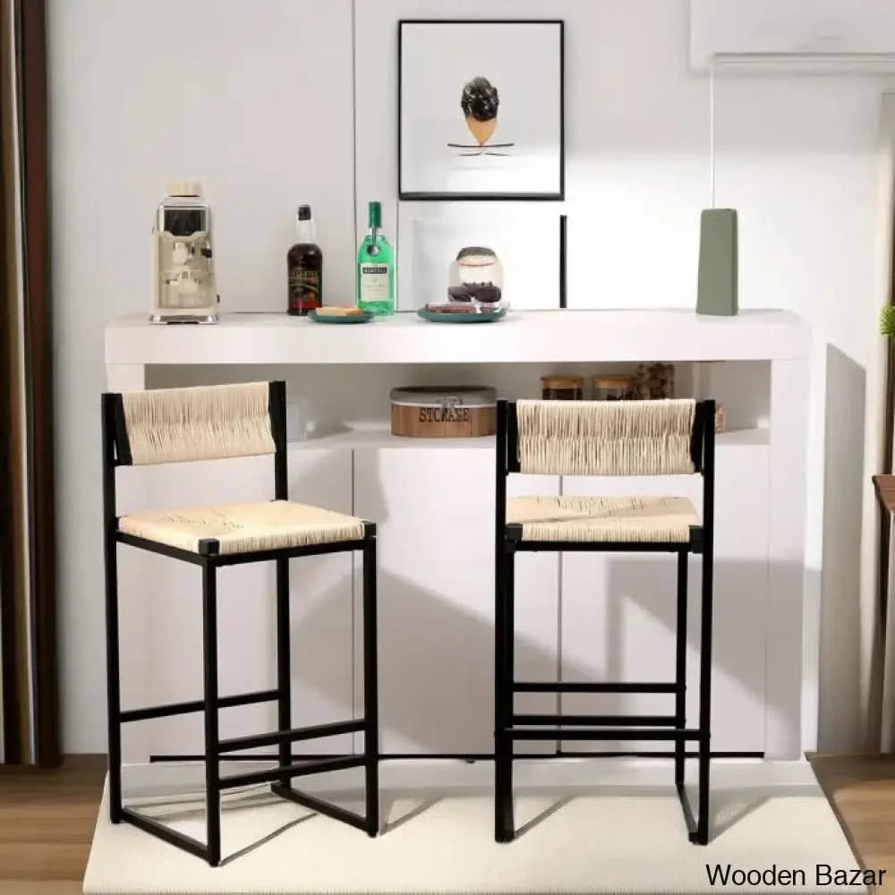 Yarimas Swivel 2-Piece Paper Rope Woven Counter And Bar Stools With Low Back (Set Of 2) Cream