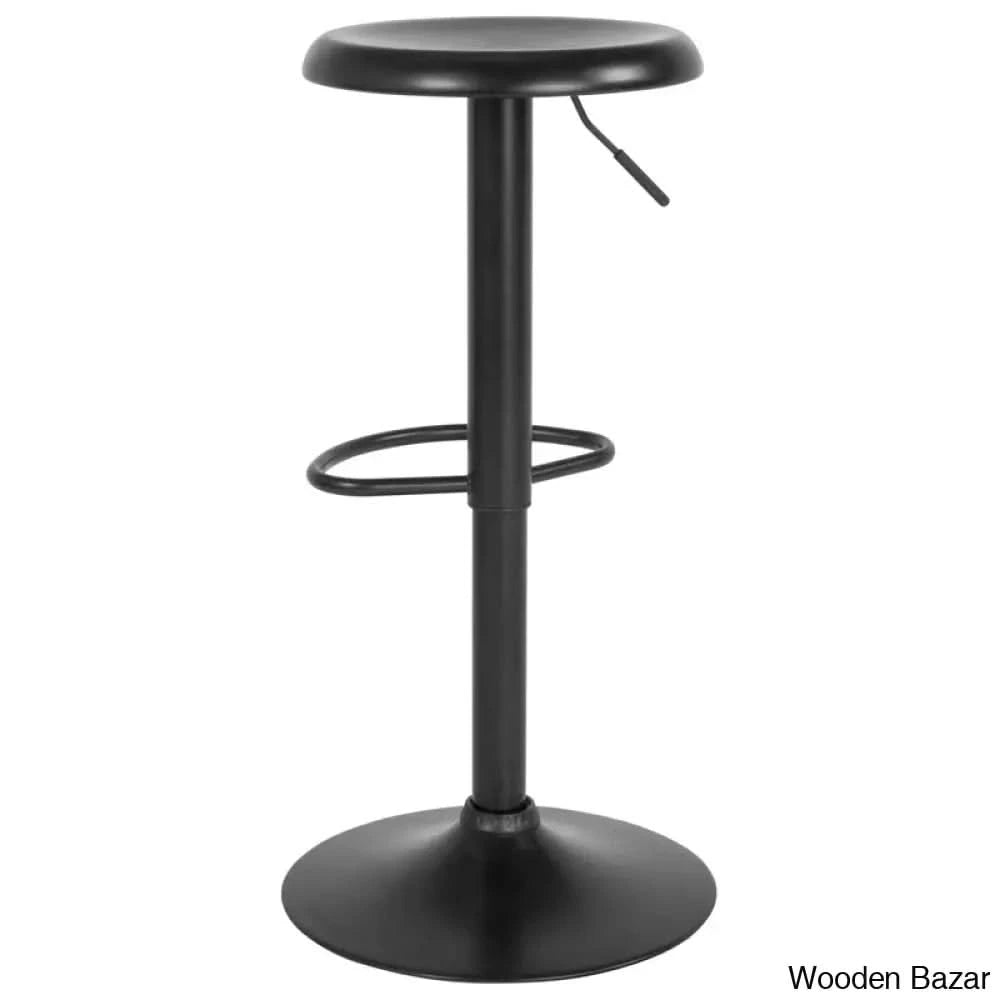 Yuvaany Swivel Retro Metal Backless Adjustable-Height Bar Stool Black