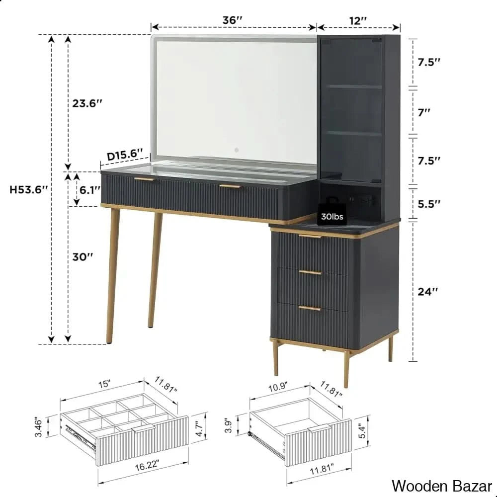 Zadia 48’’ Makeup Vanity Dressing Table With 36’’ Lighted Mirror Navy Blue