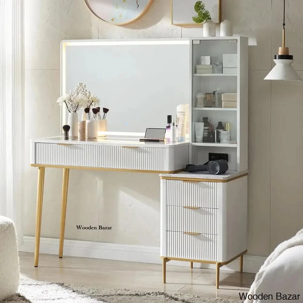dressing table with mirror and stool white Zadia 48