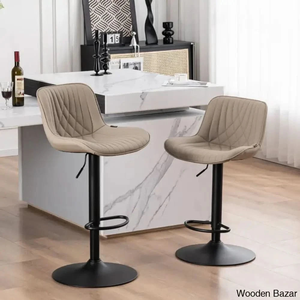 Magshion Set Of 2 Swivel Adjustable Bar Stools – Modern Leather Counter Height Dining Chairs (Black)