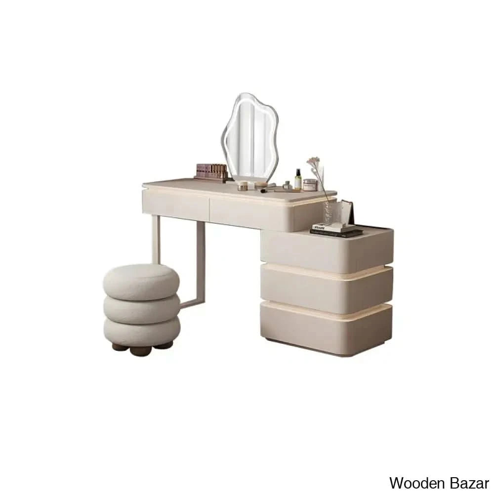 Zaira Vanity Dressing Table With Lighted Mirror And Stool