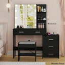 Zareer Large Vanity Dressing Table With Lighted Mirror And Stool Charging Station Black
