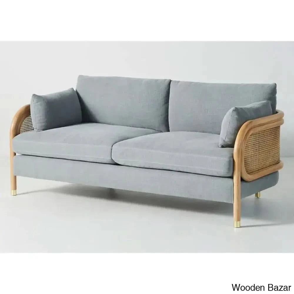 Zoe Solid Wood Sofa With Natural Cane Detailing A Blend Of Modern Elegance And Craftsmanship 2