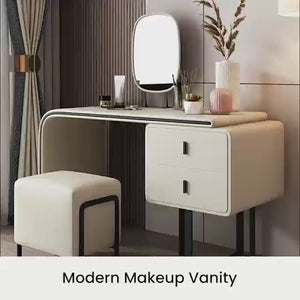 Wooden Bazar Wide Vanity with Mirror Vanity wooden dressing table design with stool makeup modern corner mirrored dressing table