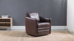 Alfonso Vegan Leather Swivel Armchair - Wooden Bazar