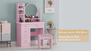 Wooden Bazar Hermanson Vanity Dressing Table Wood with Mirror and stool